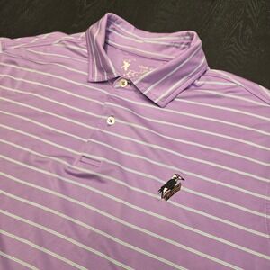 F&G Tech Mens Purple Striped Golf Polo Shirt Bird Embroidery Large Made in USA
